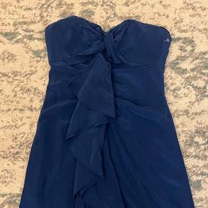 Royal blue strapless cocktail dress.